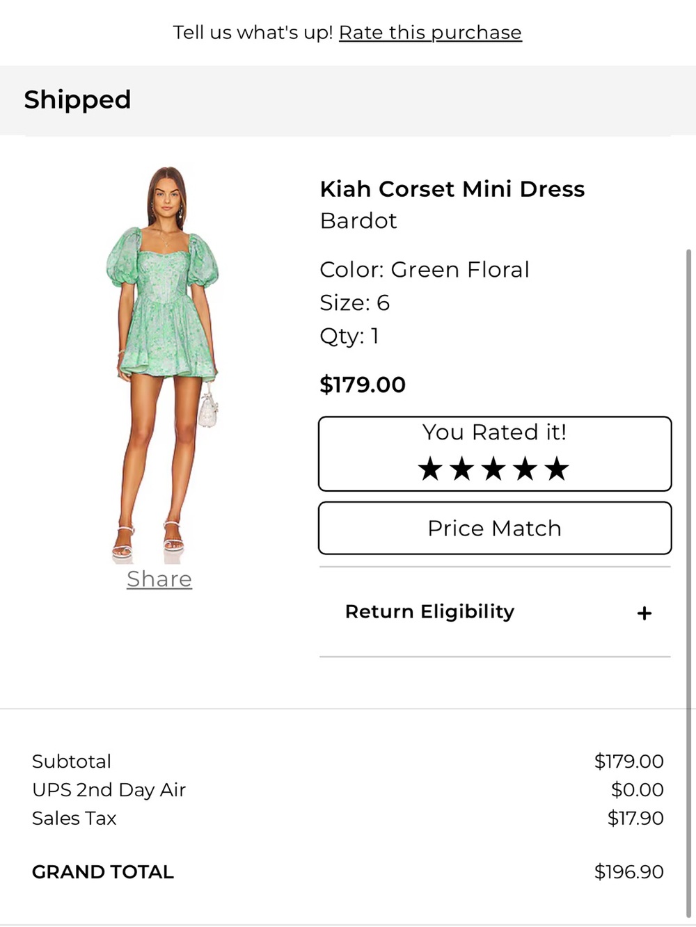 Bardot Green Floral Puff-Sleeve Corset Mini Dress